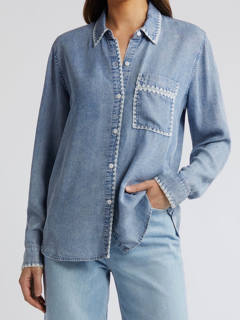 Rails Saya Embroidered Detail Chambray Button-up Shirt